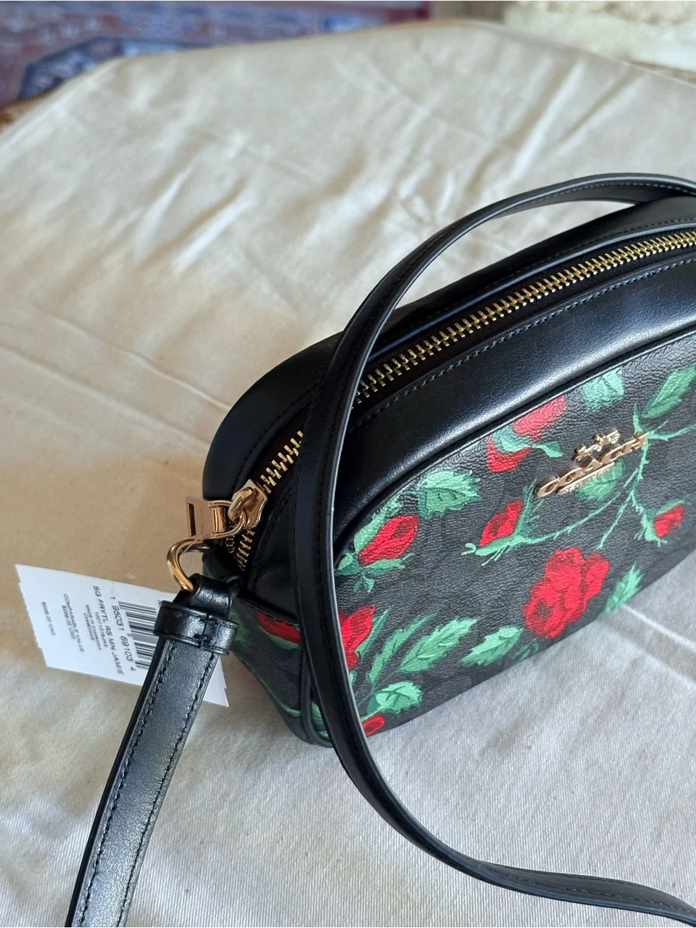Coach Black Floral Rose Print Crossbody Bag